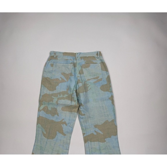 120% Lino Italy Camo Linen Flare Pants‎ Women 42 S Zip Closure 5-Pockets RARE! - Picture 9 of 12